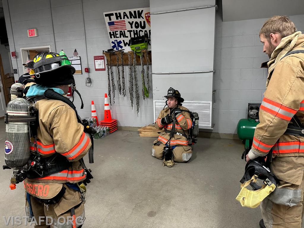 Lead Foreman Mike Peck demonstrating a &quot;reduced profile&quot; of an SCBA – 04/14/25