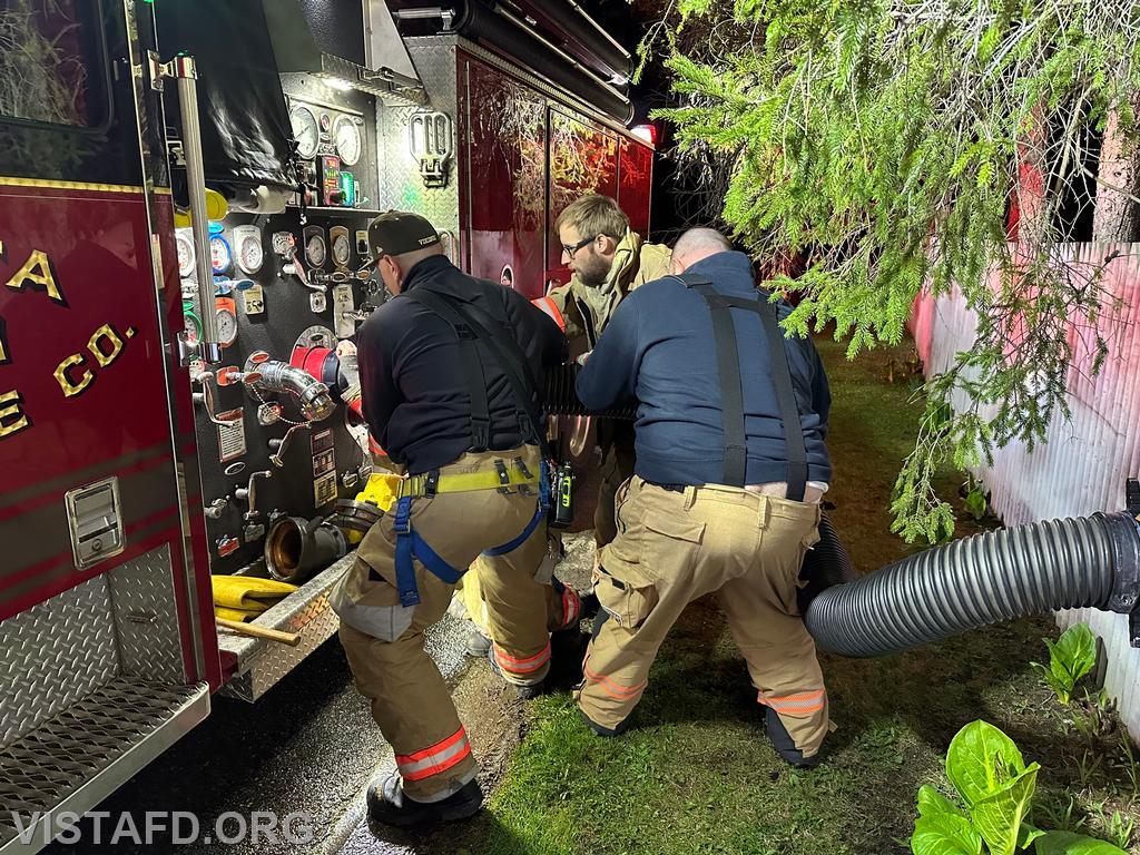 Captain Marc Baiocco, FF/EMT Ryan Huntsman, and Probationary Firefighter David Fignar connecting hard suction to Engine 141 during the Hydrant Service drill — 04/21/25
