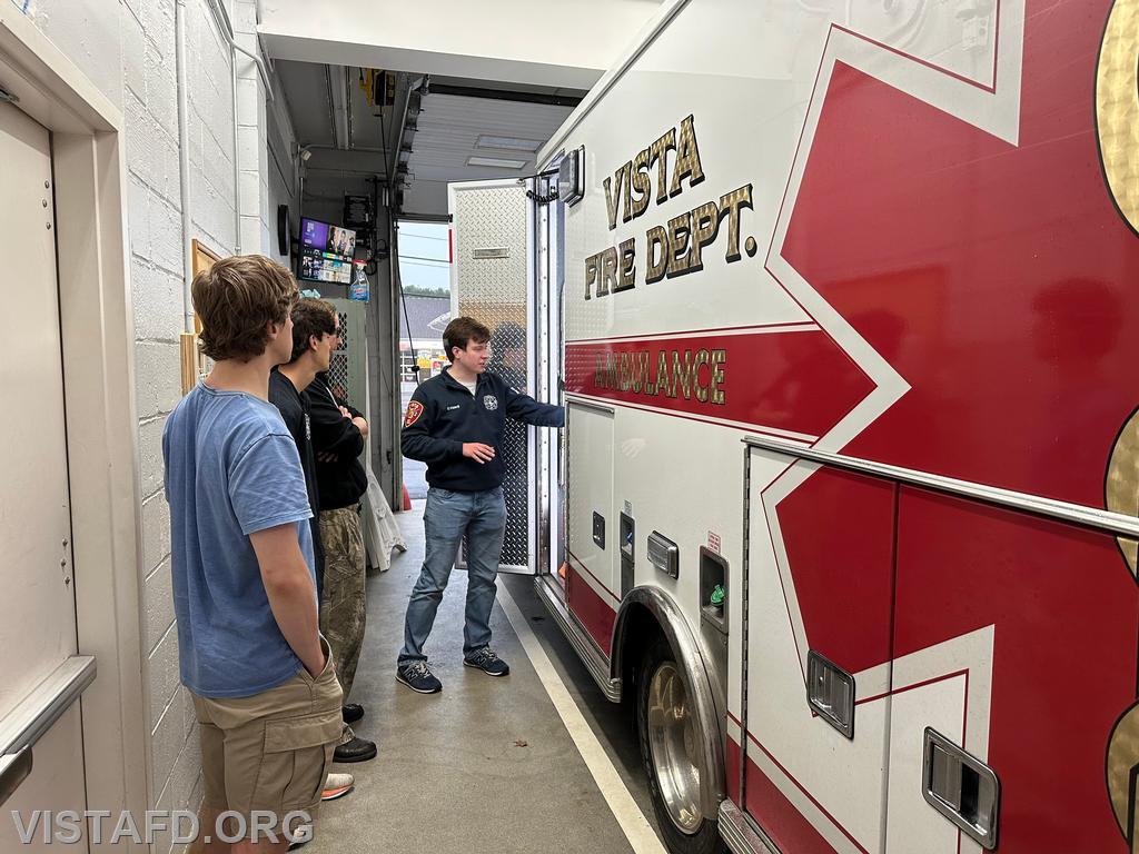 EMT Grant Vialardi reviewing Ambulance 84B1 during &quot;Module 5 - Apparatus Overview&quot; – 05/05/25