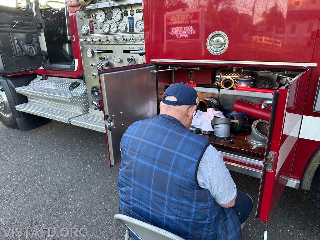 Firefighter Ron Egloff cleaning Engine 142 – 05/19/25