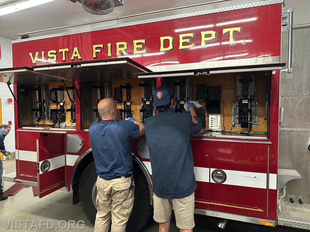 Lt. Dan Castelhano and Probationary Firefighter/EMT Candidate Ashtin Rama cleaning Engine 142 – 05/19/25