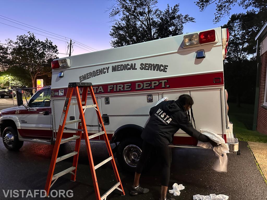 Firefighter Judith Le Gall cleaning Ambulance 84B2 – 05/19/25