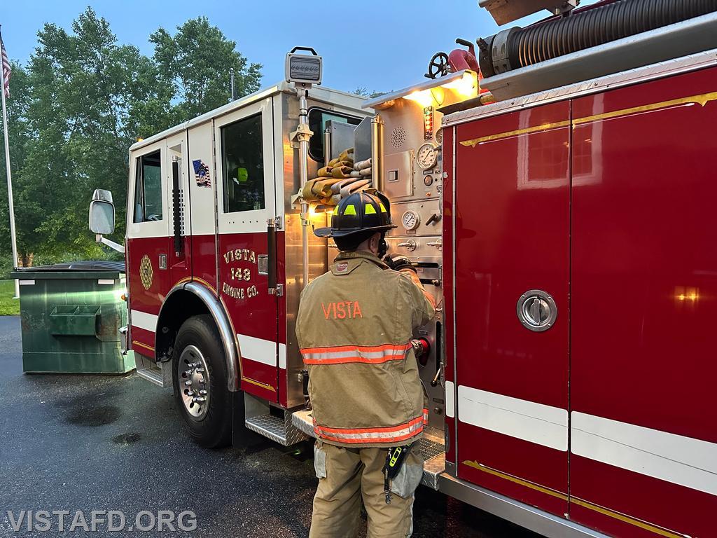 Firefighter Dan Hochman operating the Engine 143 pump panel – 06/09/25