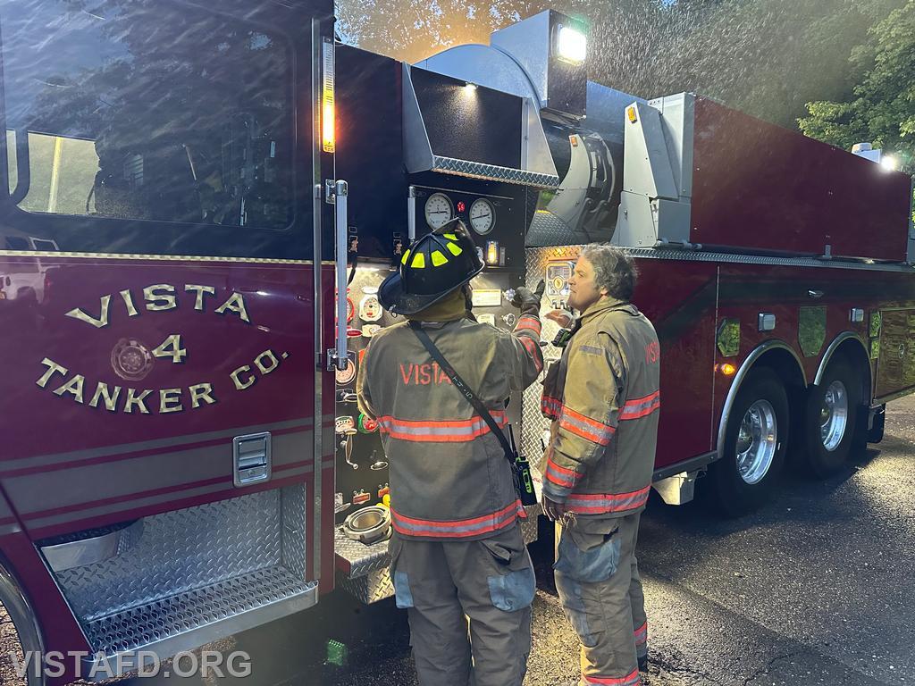 Foreman Brian Sferra reviewing the Tanker 4 pump panel with Firefighter/EMT Candidate Pietro Cipriano – 06/09/25