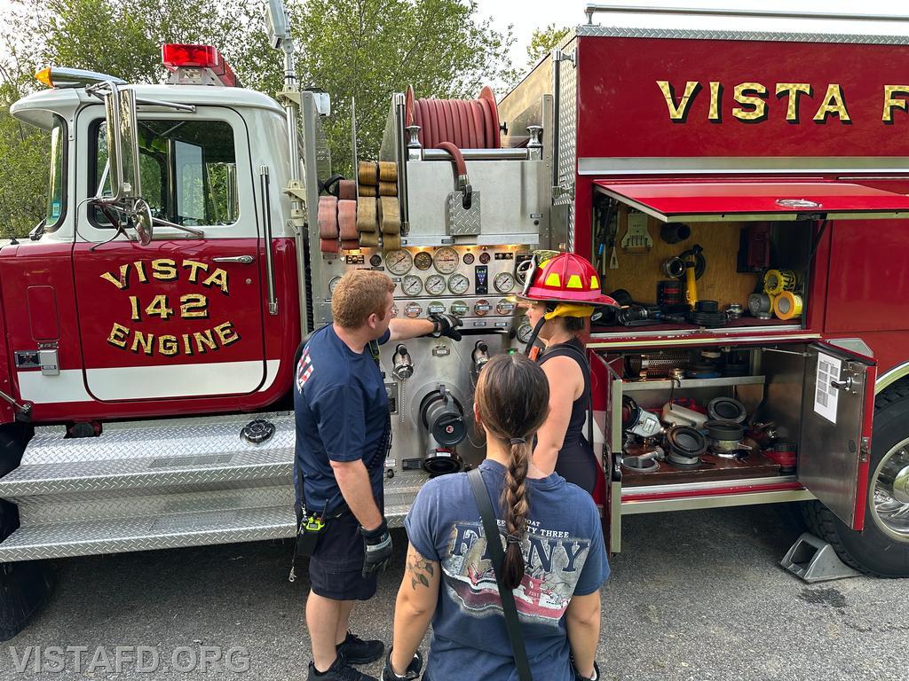 Lead Foreman Mike Peck going over the Engine 142 pump panel - 06/23/25