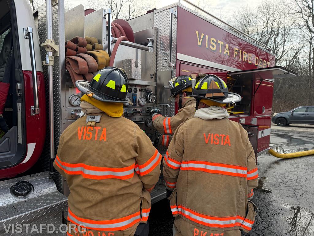 Firefighter/EMT Ashtin Rama, Firefighter Martin Rojas, and Firefighter Phil Katz operating the Engine 142 pump panel - 03/15/26