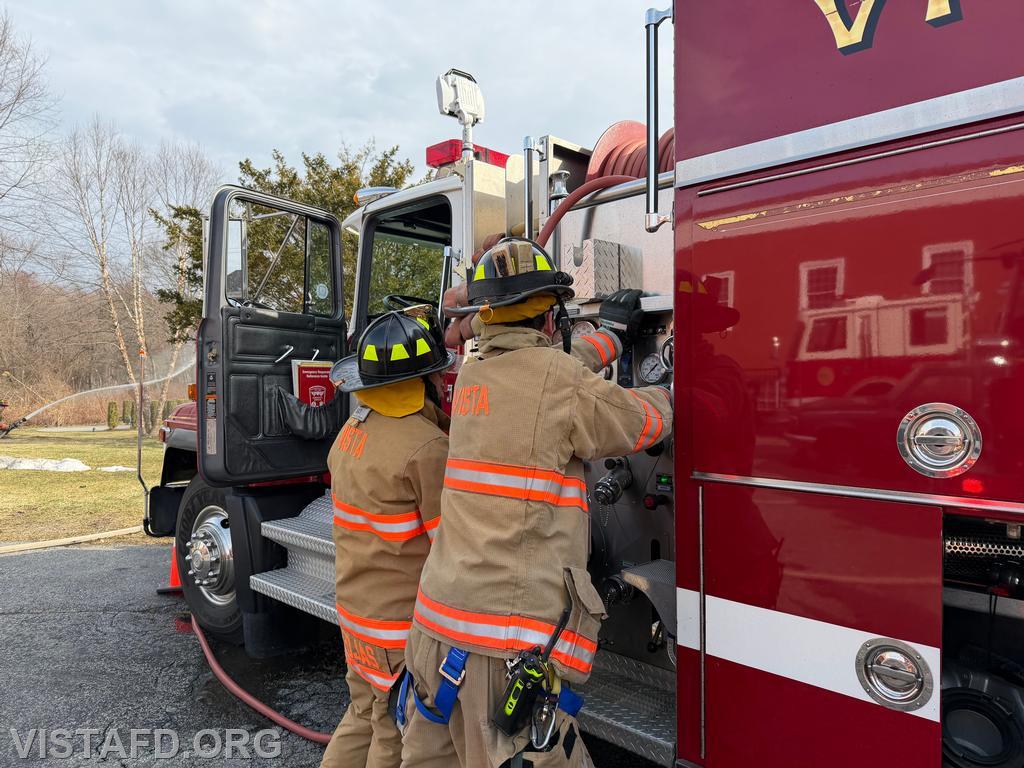 Firefighter/EMT Ashtin Rama and Firefighter Martin Rojas operating the Engine 142 pump panel during training - 03/15/26