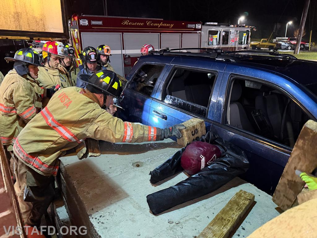 Vista firefighters participating in a pinned scenario involving a jersey barrier during our &ldquo;Pinned and Burning&rdquo; Drill &ndash; 03/16/26