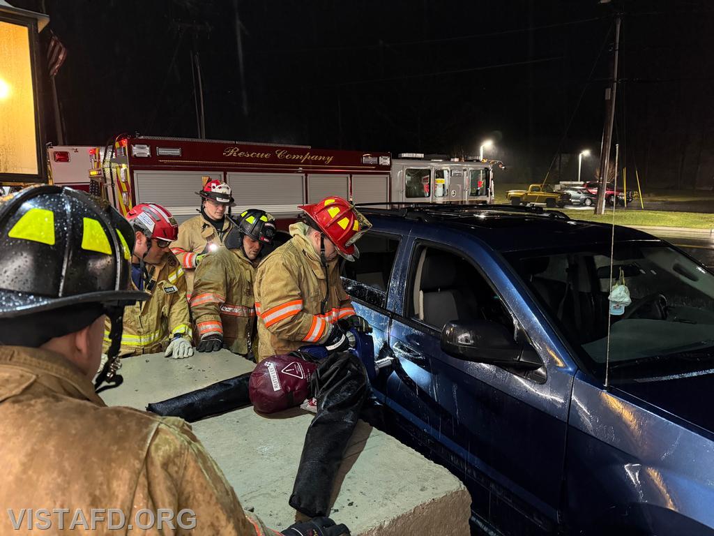 Vista firefighters working through a pinned scenario involving a jersey barrier during our &ldquo;Pinned and Burning&rdquo; Drill &ndash; 03/16/26