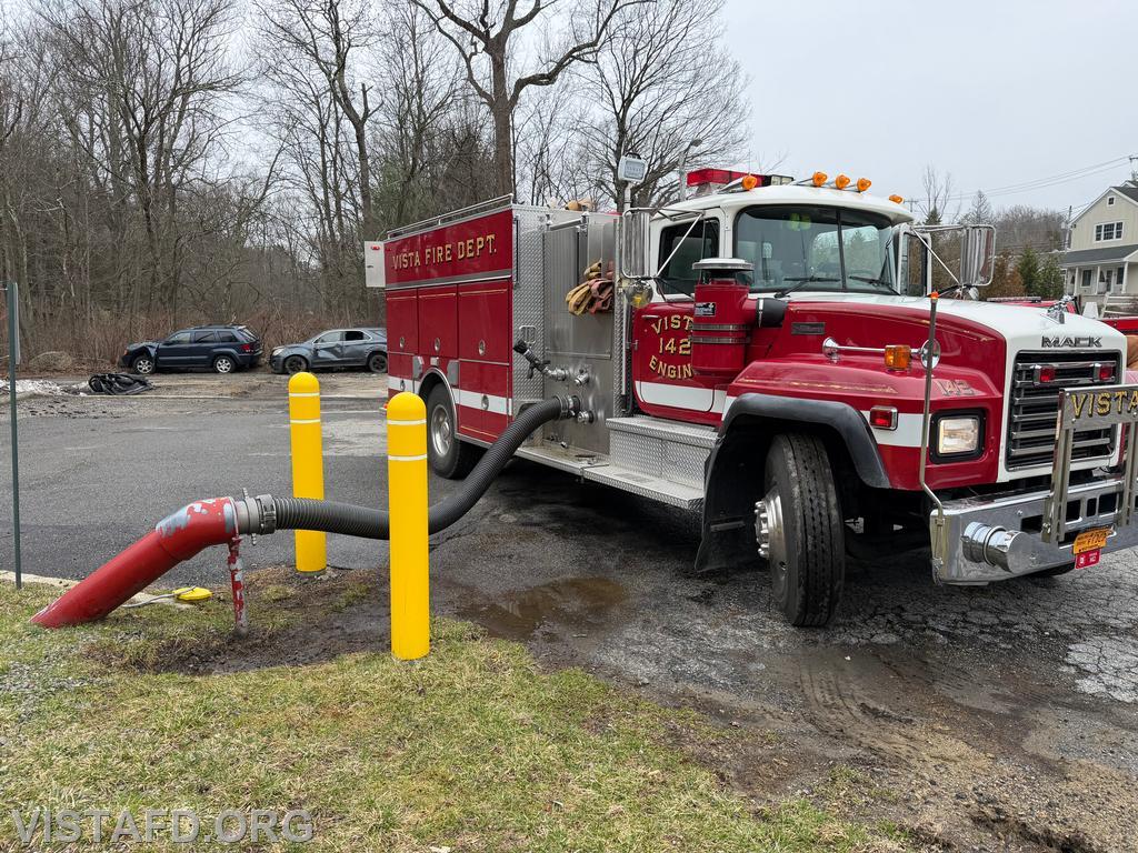 Engine 142 drafting from the Vista Firehouse dry hydrant during driver training &ndash; 03/22/26