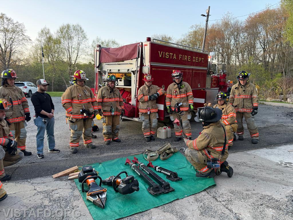 Firefighter Sean Kelly reviewing extrication equipment with Vista Fire Department personnel - 04/27/26