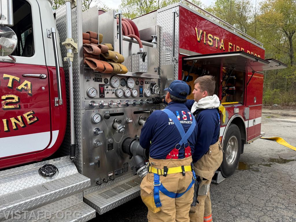Probationary Firefighter Paul Rossi practicing Engine 142 pump operations under the guidance of Foreman Martin Rojas - 05/03/26