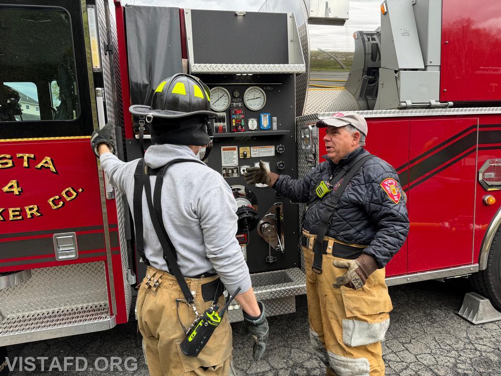 Foreman Brian Sferra reviewing the Tanker 4 pump panel with Foreman Dan Hochman - 05/03/26