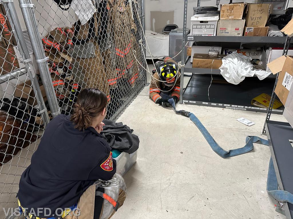 Vista Firefighters conducting search & rescue operations as Foreman Kyla Whalen looks on during &quot;Firefighter Skills Class&quot; - 12/10/23