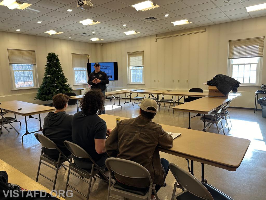 Captain Marc Baiocco going over the history of the fire service with the students in &quot;Firefighter Skills Class&quot; - 01/14/24