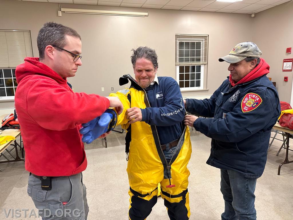 Vista Fire Department personnel putting on the cold water rescue equipment - 02/26/24
