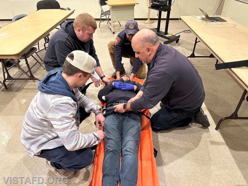 Vista Fire Department personnel practicing how to use the reeves stretcher - 03/11/24