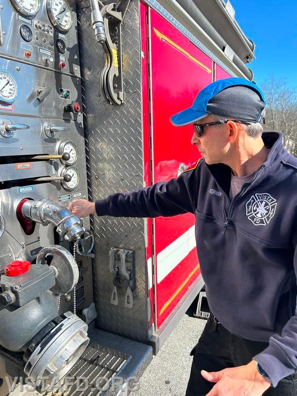 FF/EMT Candidate Andy Korman conducting pump operations on Engine 143 - 02/18/24 