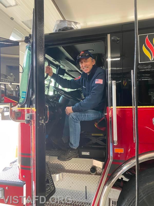 Firefighter/EMT Andy Korman prepares for driver training on Engine 141 - 01/05/25