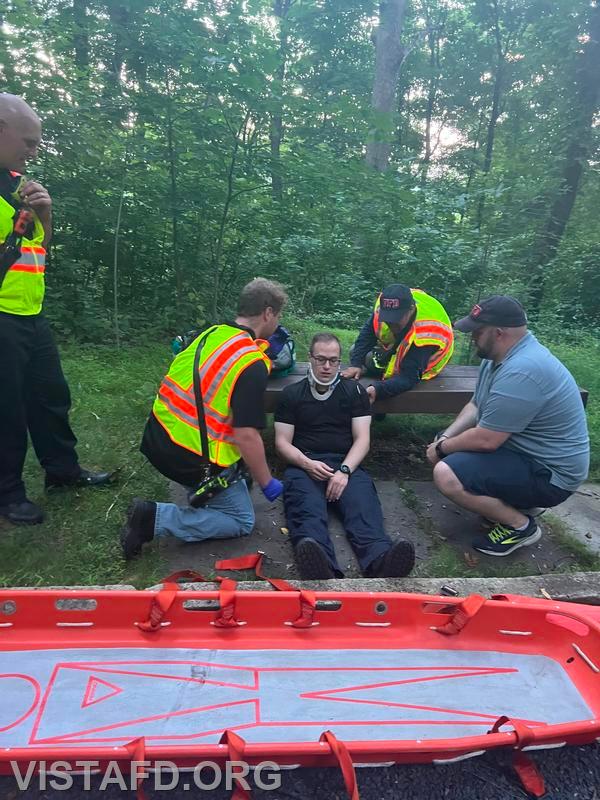 Vista Fire Department personnel conducting a patient assessment during the &quot;Lost Hiker Search&quot; drill - 07/08/24