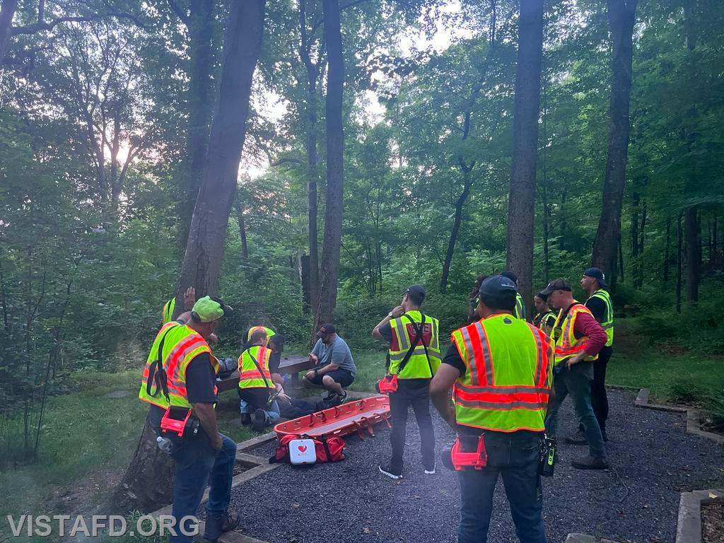 Vista Fire Department personnel conducting a patient assessment during the &quot;Lost Hiker Search&quot; drill - 07/08/24