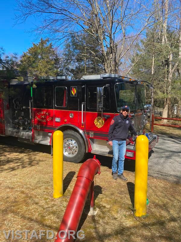 Firefighter/EMT Andy Korman checking a dry hydrant during driver training on Engine 141 - 03/23/25