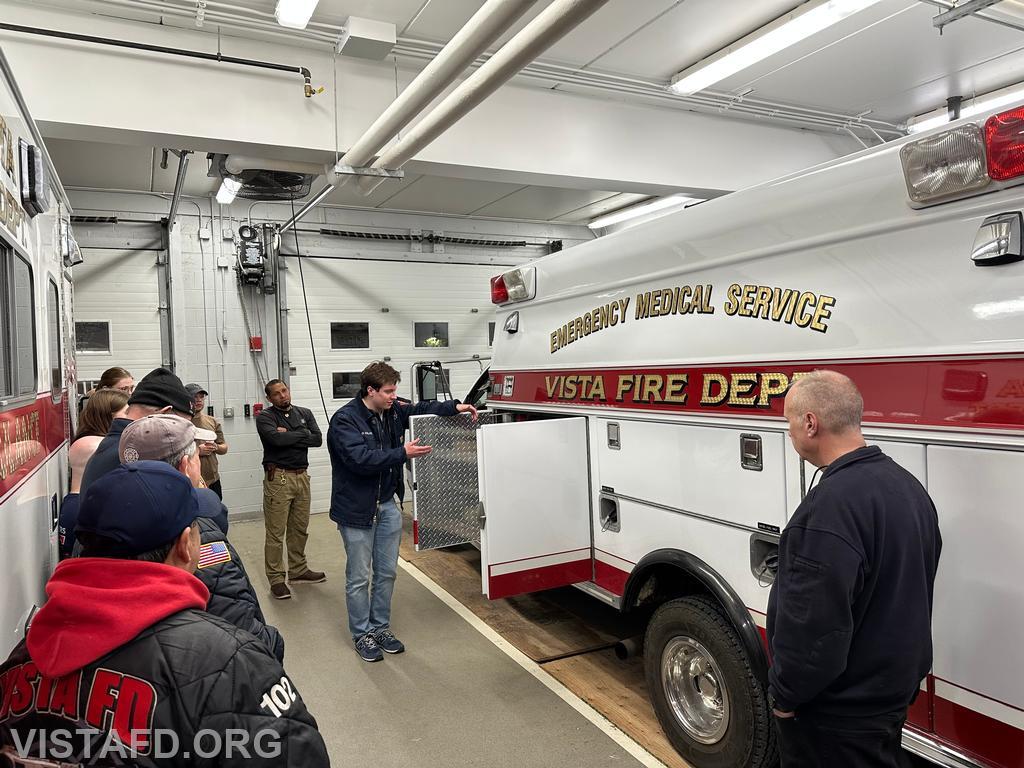 EMT Grant Vialardi conducting an overview of Ambulance 84B2 - 02/24/25