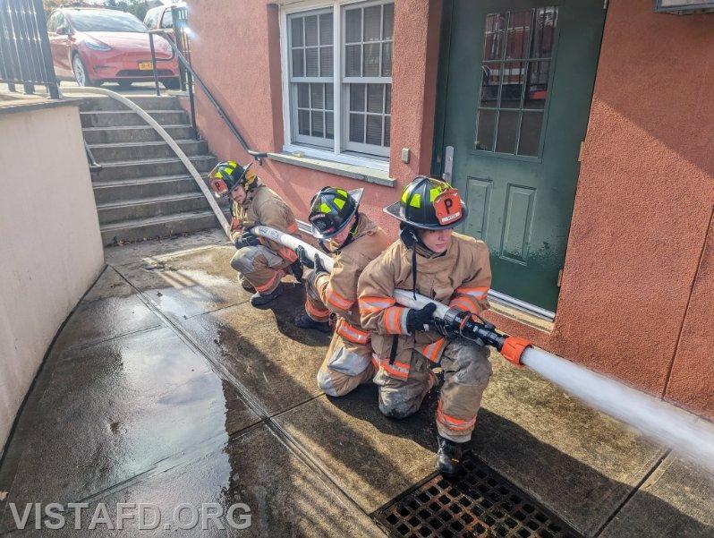 Vista Firefighters practicing how to advance a 2-1/2&quot; hoseline during &quot;Firefighter Skills Class&quot; - 11/12/23