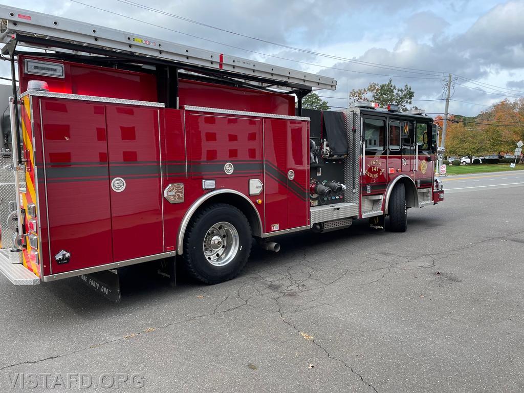 Engine 141 going out for a "fire truck ride" during the 2021 Vista Fire Department Open House