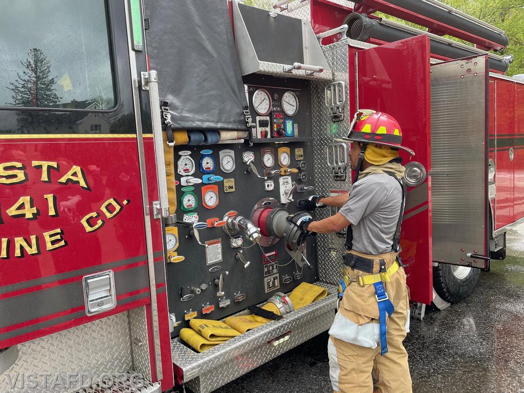 Captain Wilmer Cervantes pumping Engine 141 during "Driver Training"