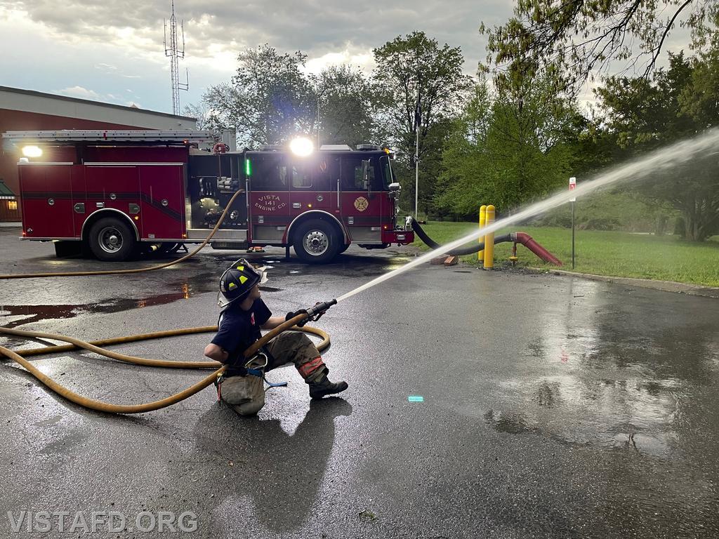 Vista Firefighters practicing nozzle techniques with an 1-3/4" hoseline