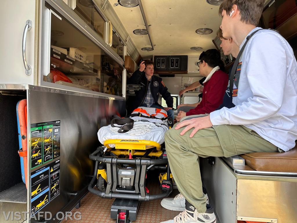 Probationary EMT Grant Vialardi giving a tour of Ambulance 84B2