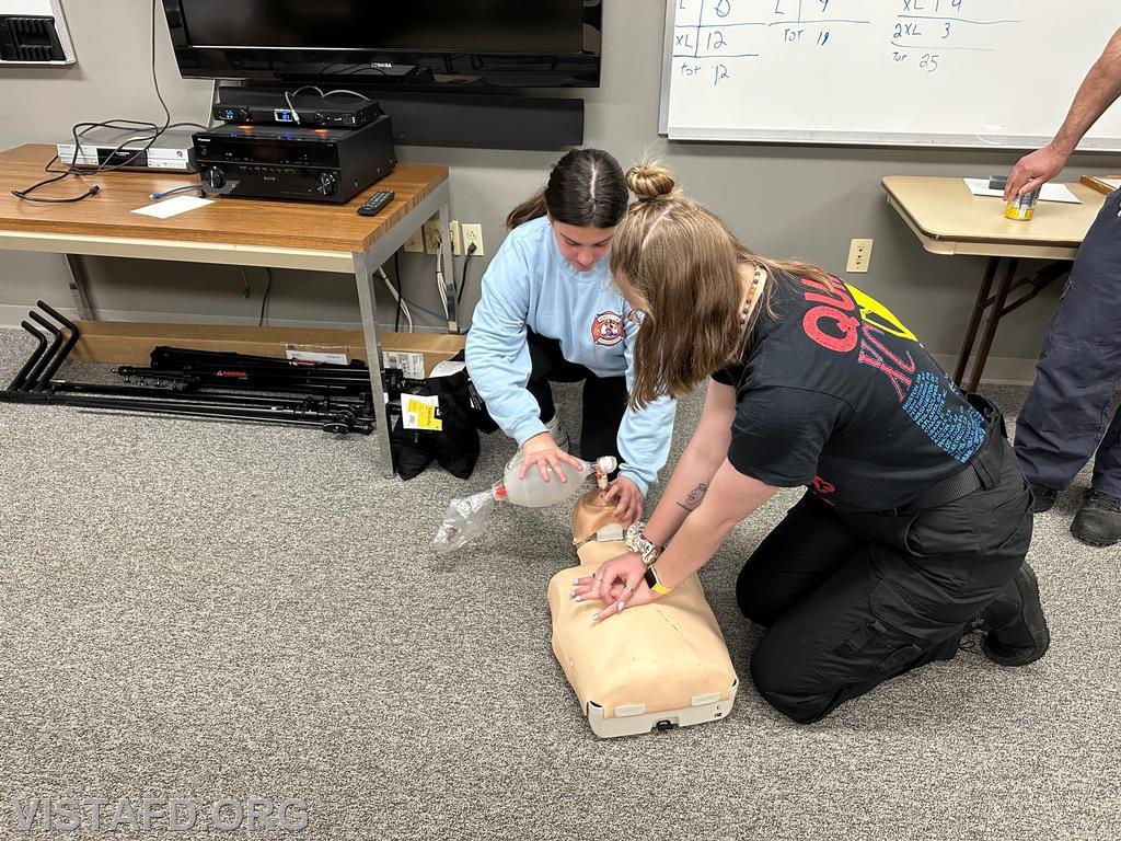 Vista Fire Department personnel practicing how they would respond to a cardiac arrest emergency