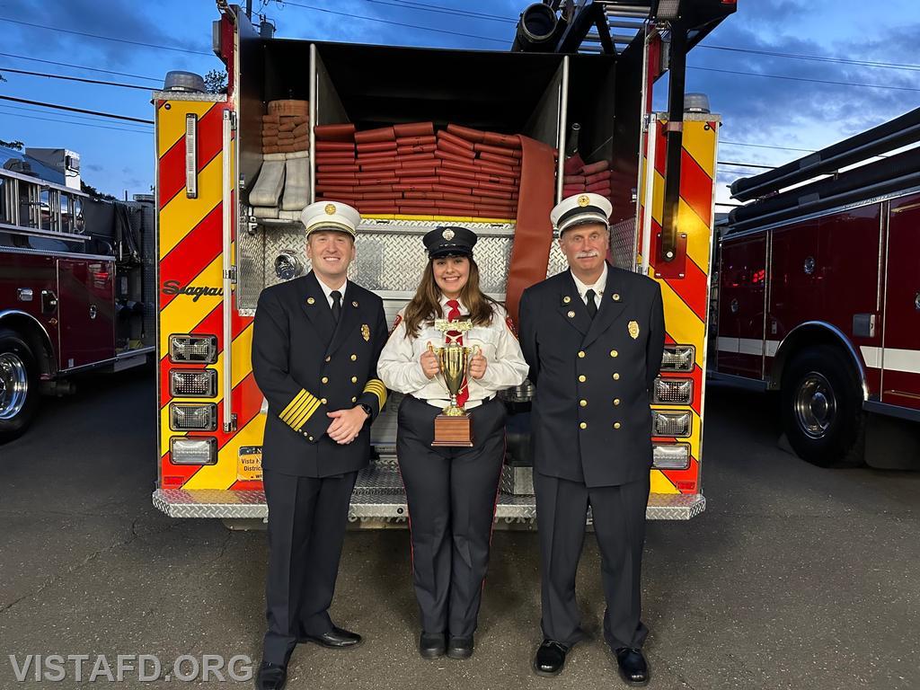 The Engine 141 crew and Chief Jeff Peck with the Best Fire Apparatus Trophy