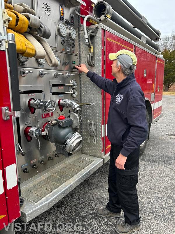 FF/EMT Candidate Andy Korman conducting pump operations on Engine 143