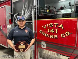 Firefighter Martin Rojas being honored for 25 years of service