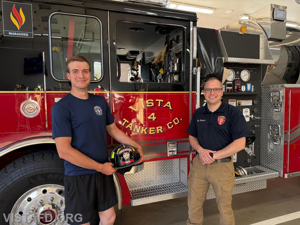 Firefighter Cameron Downey and his mentor Assistant Chief Brian Porco