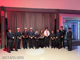 Members and representatives of the Vista Fire Department, South Salem Fire Department, and Westchester EMS following the presentation of the 2026 Firefighter of the Year Award Unit Citation at the Westchester County Volunteer Firefighter’s Association Convention